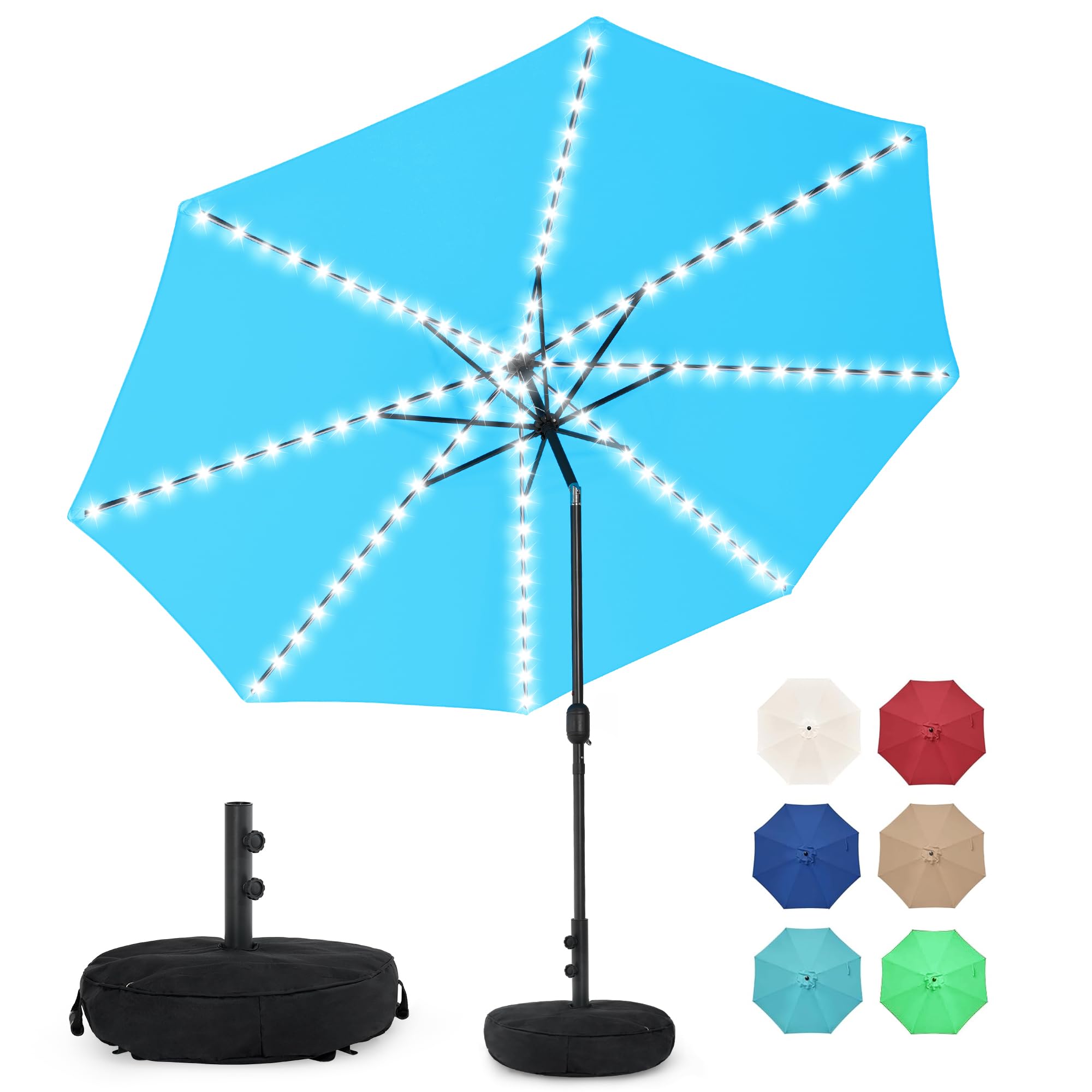 Photo 1 of **RODS ARE BENT**Sundale Outdoor Solar 104 LED 11 ft Patio Umbrella with Sand Bag Umbrella Base, Outdoor Umbrella with Tilt and Crank, green