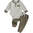 Kuriozud Newborn Baby Boy Clothes Button Long Sleeve Romper Bodysuit Pants Set Infant Soft Waffle Fall Winter Outfit
