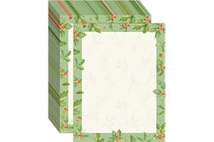 LONFLINESS 100 PCS Holly Ivy Christmas Holiday Letterhead Christmas Border Computer Paper Stationery Paper for Note Letters to Santa Holiday Holly Printer Papers Invitations Office School 8.5 x 11 In