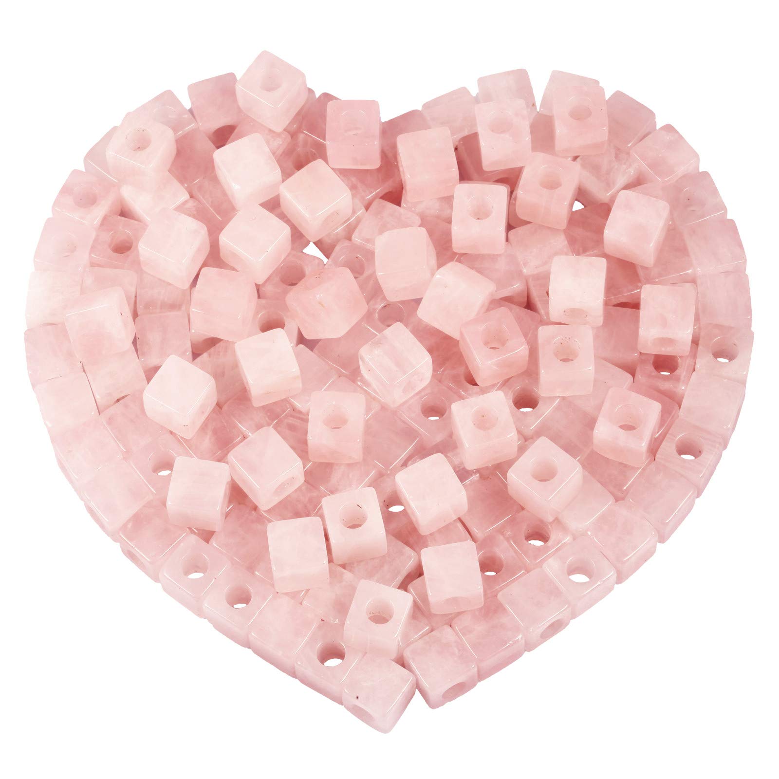KYEYGWO Rose Quartz Large Hole Polished Gemstone Beads for Bracelets, Square Loose Charms European Bead for Jewelry Making, Pack of 20