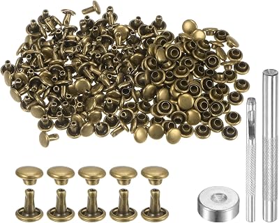 sourcing map Bronze Leather Rivets 6x6mm Double Cap Snaps Fasteners 200 Sets +