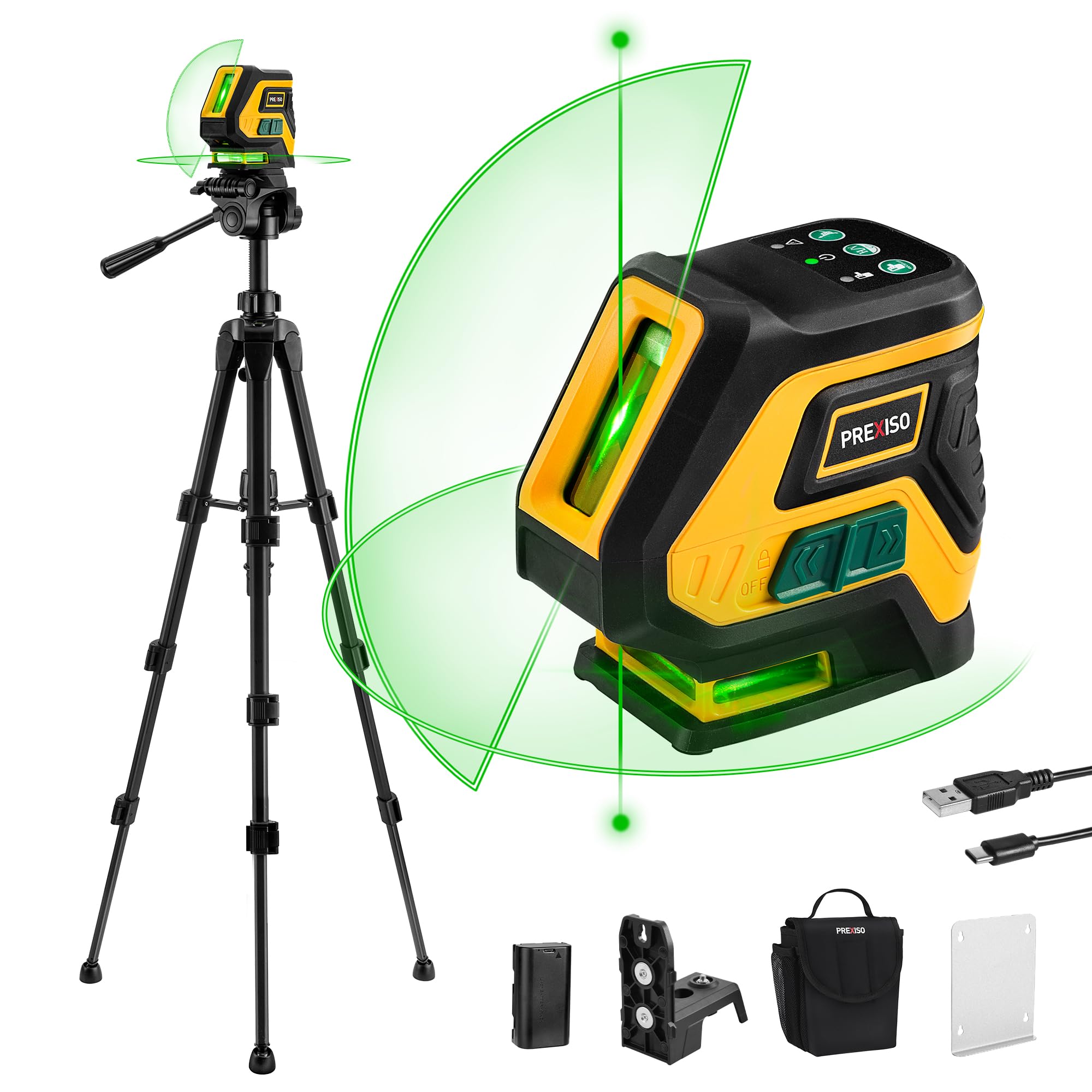 Photo 1 of PREXISO Laser Level with Tripod & 2 Plumb Dots - 100 Ft Rechargeable Point Cross Laser Level Self Leveling - Plumb Spot Alignment Wide Angle Laser Line for Construction, Ceiling, Floor Tile
