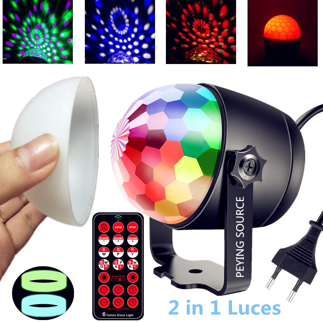 Luces Discoteca Bola Fiesta Escenario Mágica Lámpara Noche Luz 2 en 1 RVABPA 6W Colores para Disco Fiesta Bar Etapa Boda Habitación Decoración PEYING SOURCE (6 color)