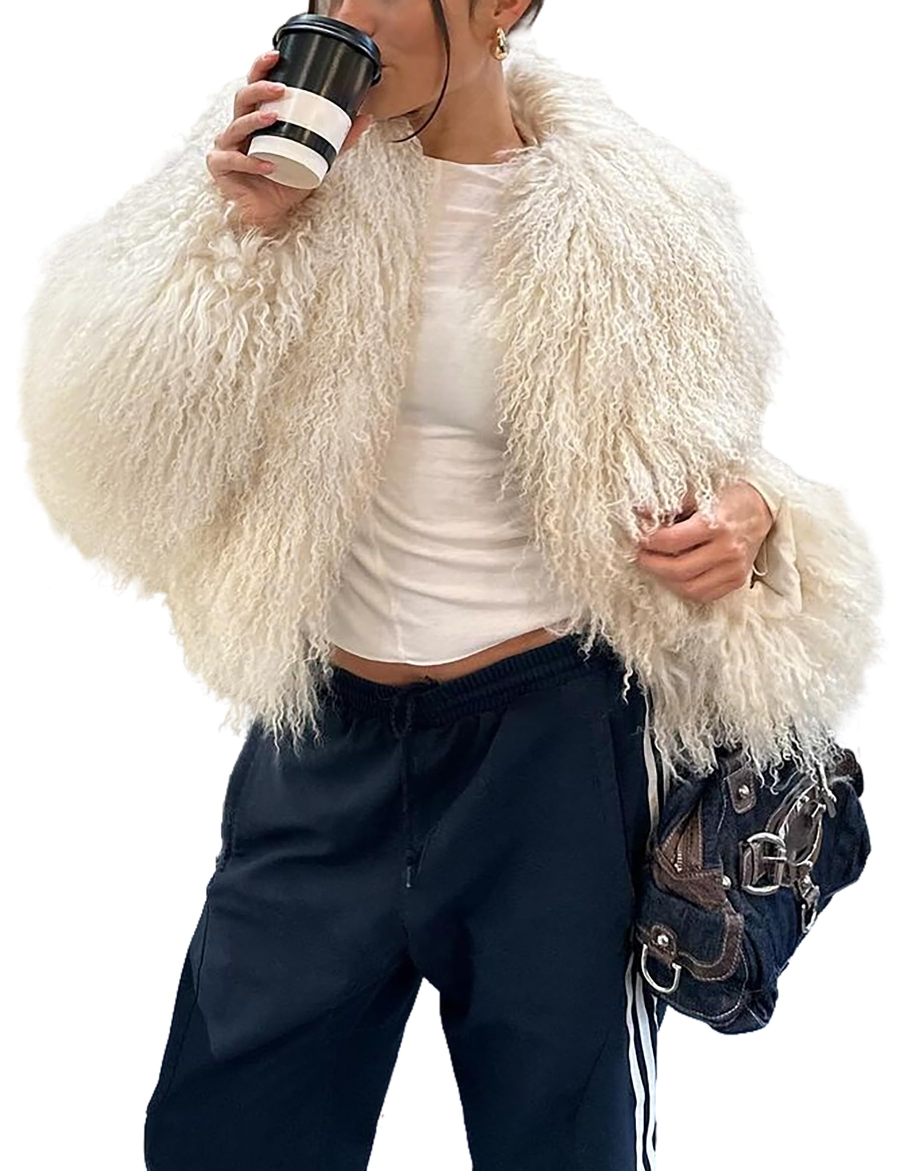 Photo 1 of Nitzana 2026 Winter Coats for Women Trendy Faux Fur Coat Fall Fuzzy Jackets Open Front Fluffy Jacket Dressy Casual Outerwear