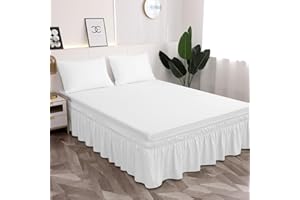 Toodou Twin Bed Skirt 16 Inch Drop Dust Ruffle Only, Three Microfiber Fabric Sides Wrap Around with Elastic, Easy to Install, Cover Up The Twin/Twin XL Size Bed, White