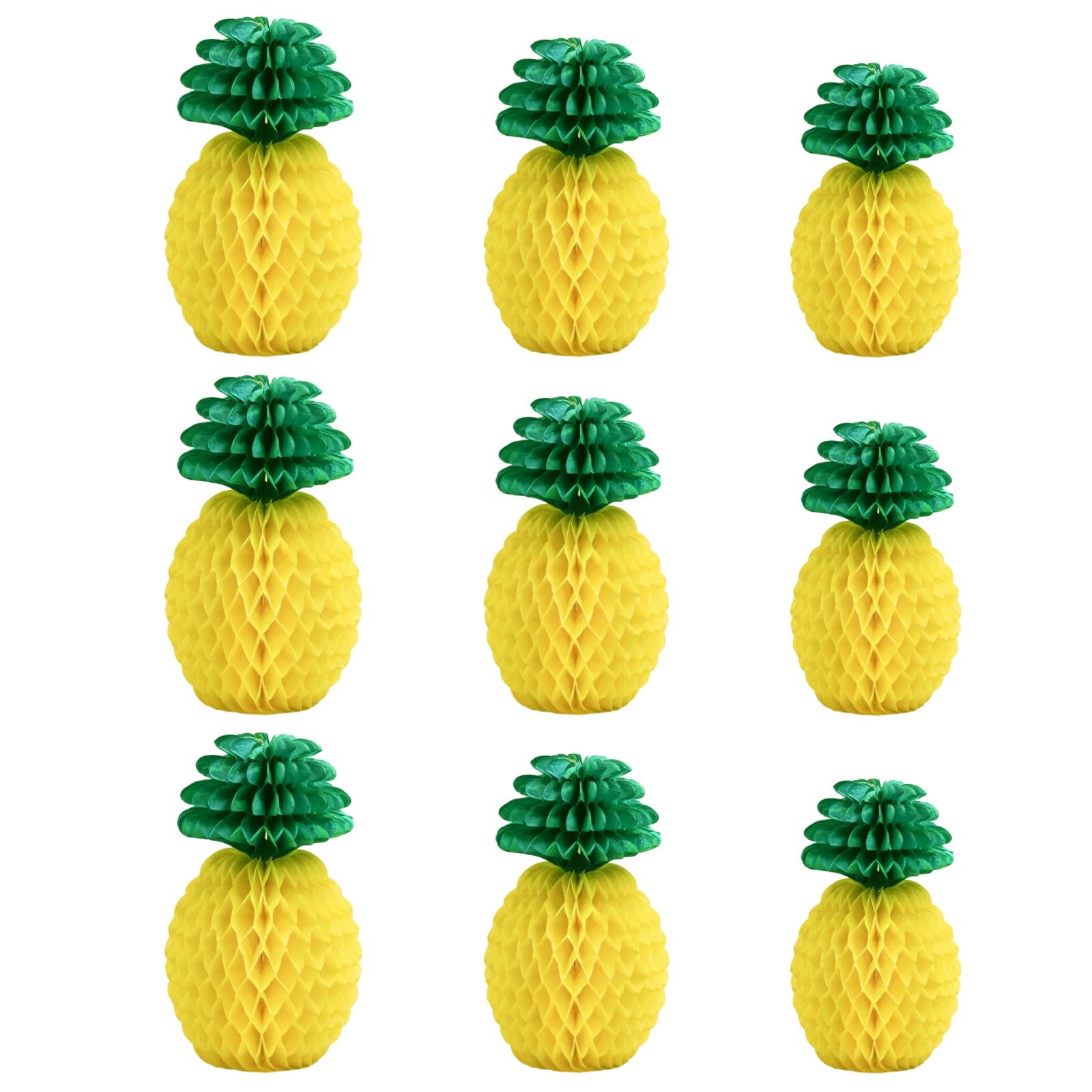 Photo 1 of LYART 9pcs 8/10/12Inch Paper Pineapple Decor Centerpieces for Table, Hanging Pineapple Party Decorations for Hawaiian Luau Tropical Summer Beach Party Supplies Favor (1. 3 * 3 Combination)