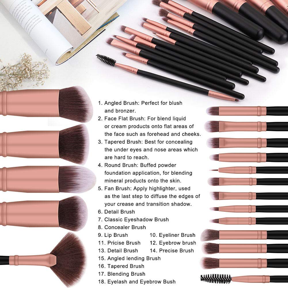 BS-MALL Makeup Brushes 18pcs Premium Synthetic Professional Eye Brushes Kit for Blending Eyeshadow Concealer Eyeliner Eyebrow(Rose Gold): Beauty