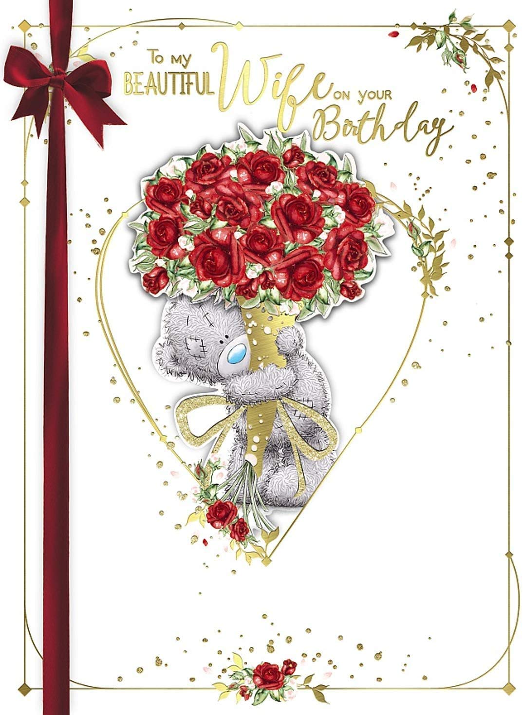 Me To You Beautiful Wife Birthday Bear With Roses Boxed Large Greeting Card