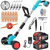Electric Cordless Weed Wacker Eater Battery Powered, Lightweight No-String Weed Trimmer with 2x 4.0Ah Battery Operated & Wheels, 3 in 1 Stringless Grass Trimmer/Edger/Brush Cutter for Garden Yard Lawn