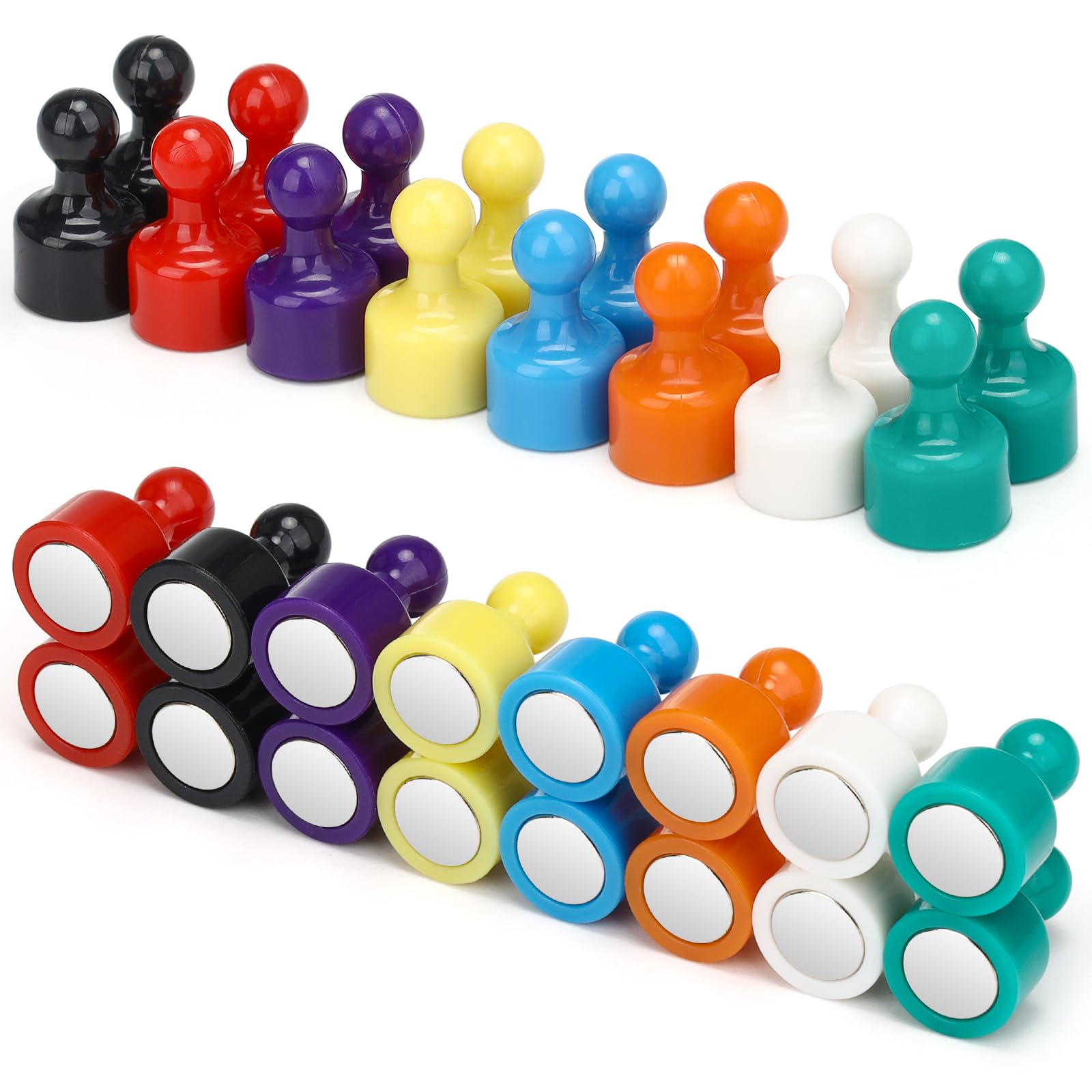 Wukong 32 Pack Strong Push Pins, 12×20mm Whiteboard Magnets, 8 Colors Fridge Magnets, Notice Board for Schools and Offices — image 1