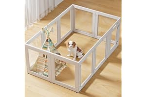 HOMELIO Clear Acrylic Dog Playpen with Door,23.6" Puppy Playpen,Easy Assemble Pet Fence,10-Panel for Puppies/Small Dog Play Pen Indoor (White, 23.6 Inch-H, 10 Panel)