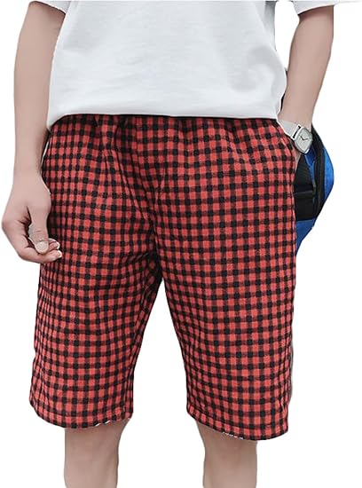 Amazon Bscoolメンズ 短パン チェック柄 ゆったり ショートパンツ 夏 韓国ファッション ストリート ショーパン カジュアル ショーツ ウエストゴム 半ズボン ショートパンツ 通販