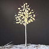 5FT White Flower Tree with Lights - Lighted Flower Tree with 96 Warm White LEDs for Holiday Decor,Waterproof,Remote Control Lighted Trees for Indoor and Outdoor Decoration,Dimmable for All Seasons