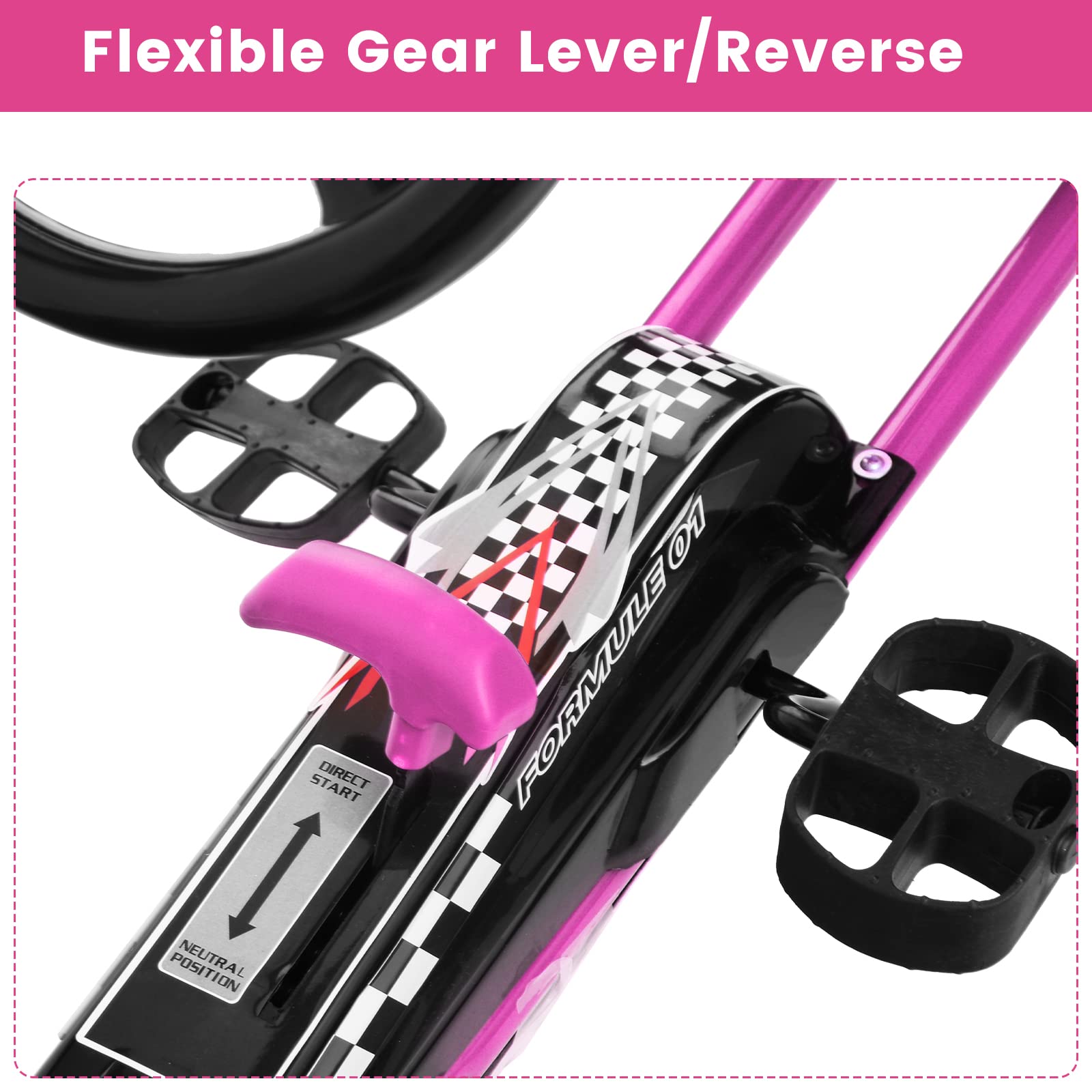 Costzon Go Kart for Kids, 4 Wheel Off-Road Pedal Go Cart w/Adjustable Seat, Steering Wheel, 2 Safety Brakes, EVA Rubber Tires, Ride-On Toys for Boys & Girls, Outdoor Racer Ride On Pedal Car (Pink)
