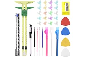 Swpeet 48Pcs Sewing Tools Kit, Tailors Chalk, Sewing Fabric Chalk, Sewing Fabric Pencils, 5-in-1 Sliding Gauge Measuring Sewi