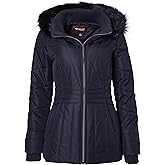 Sportoli Womens Winter Coat Faux Fur Trim Hooded Down Alternative Puffer Jacket