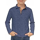 Haloumoning Boys Long Sleeve Polo Shirt Kids Casual Collared School Uniform Shirts 5-14 Years