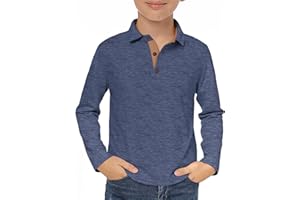 Haloumoning Boys Long Sleeve Polo Shirt Kids Casual Collared School Uniform Shirts 5-14 Years