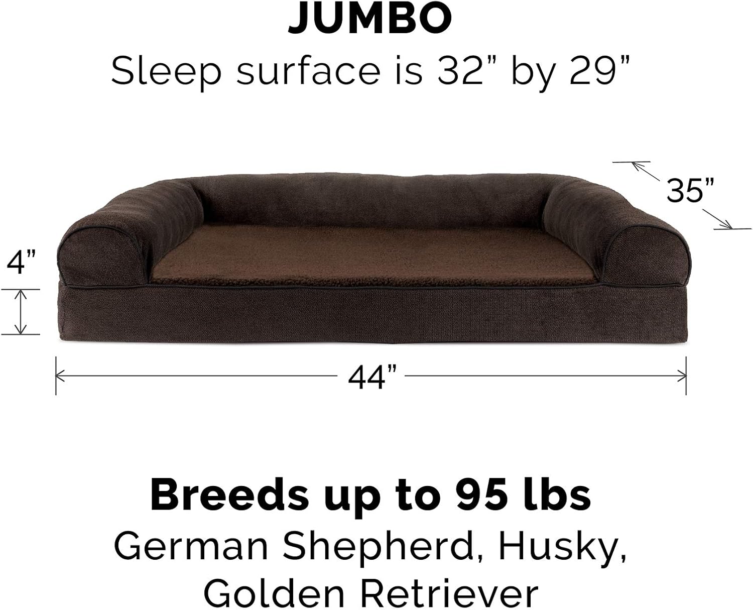 Furhaven Pet Dog Bed - Memory Foam Faux Fleece and Chenille Traditional Sofa-Style Living Room Couch Pet Bed with Removable Cover for Dogs and Cats, Coffee, Jumbo : Pet Supplies