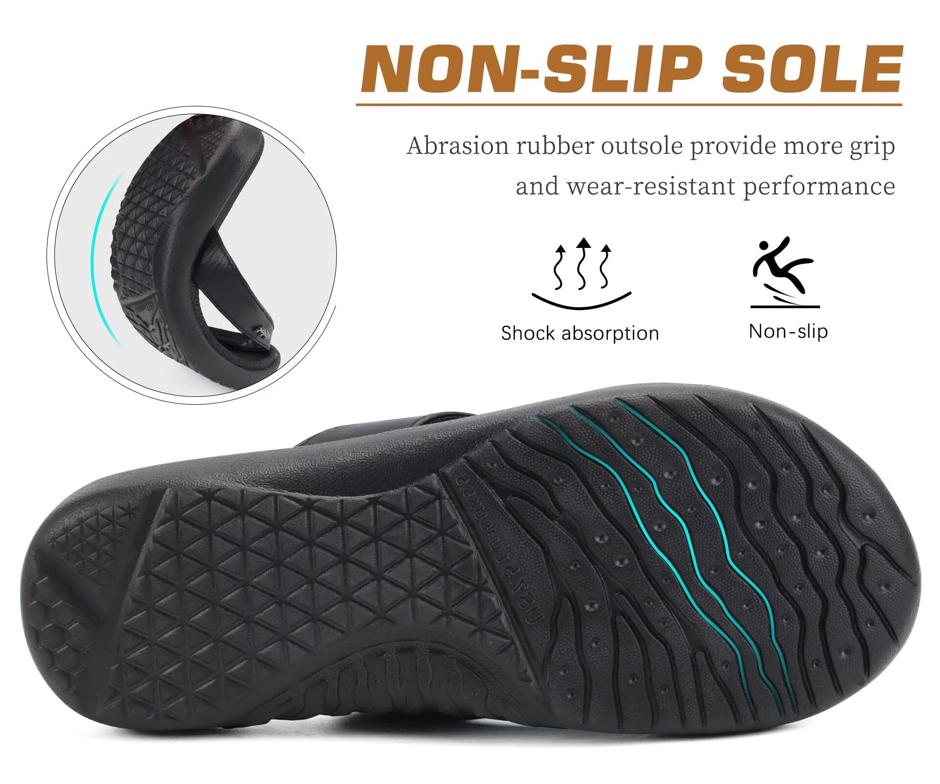 jiajiale Flip Flops Damen Mode Orthopädische Leder Stoff Leicht Zehentrenner Frauen Bequeme Yoga Fußbett Badelatschen Sommer Strand Rutschfest Feste Gummi Sohle Schwarz EU39 6
