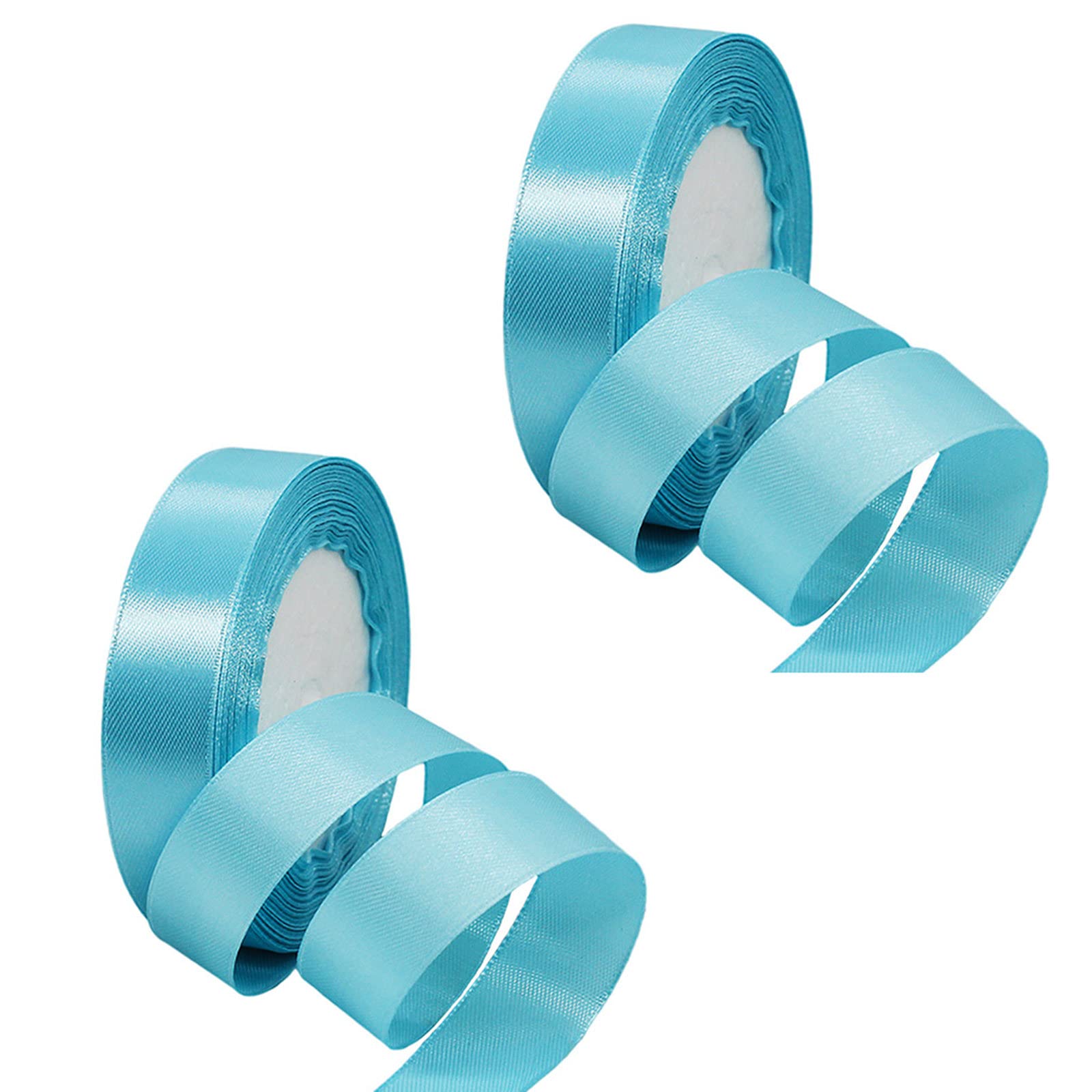 2 Rolls Baby Blue Double Sided Satin Ribbon 20mm for Gift Wrapping 22M - Thick Fabric for Crafting, Cake, Hair Bow, Christmas Decoration, Wedding Car
