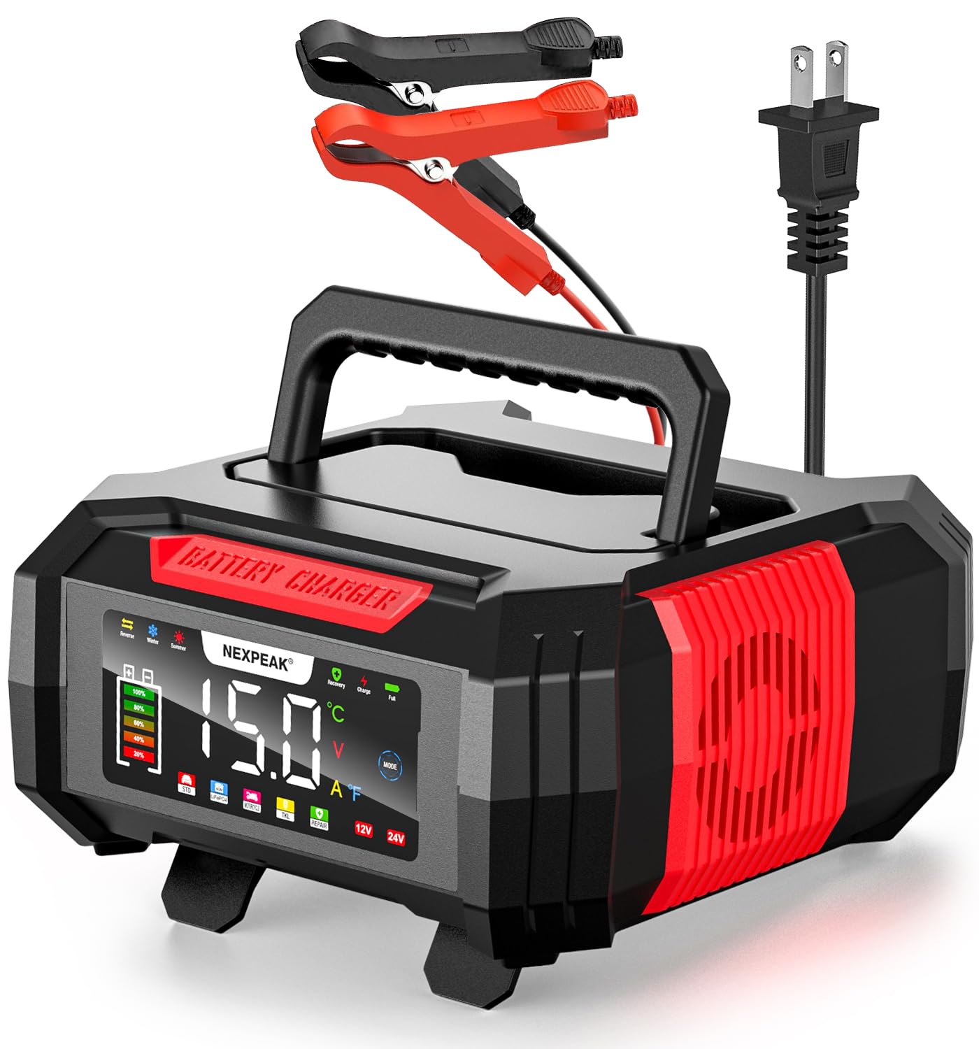 Photo 1 of **FOR PARTS/ NON-FUNCTIONAL** NEXPEAK 15A Battery Charger, Trickle Charger 12V/24V Car Battery Charger 9-Stage Smart LiFePO4 Charger Battery Maintainer w/Overcharge Protection Pulse Repair for Car Truck Motorcycle Lawn Mower