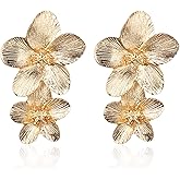 T-ztoss Bohemian Gold Dangle Earring - Cute Metal Flower Earrings - Unique Chic 3D Large Flower Jewelry Gift for Women