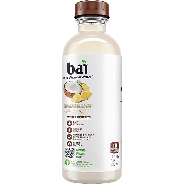 BAI ANTIOXIDANT INFUSED WATER BEVERAGE, PUNA COCONUT PINEAPPLE, WITH VITAMIN C AND NO ARTIFICIAL SWEETENERS, 18 FLUID OUNCE BOTTLE, 6 PACK