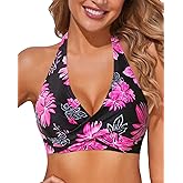 Holipick Women Halter Bikini Tops - Push Up Bathing Suit Top V Neck Full Coverage Swimsuit Top Only