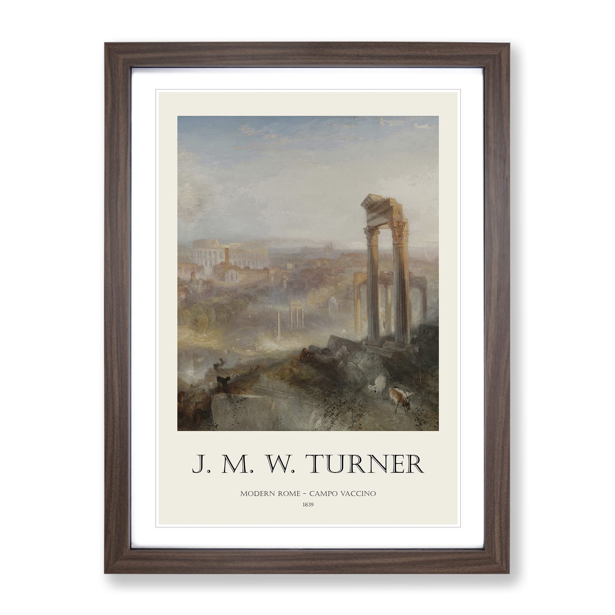 Modern Rome Campo Vaccino By Joseph Mallord William Turner Exhibition Museum Painting Framed Wall Art Print, Ready to Hang Picture for Living Room Bedroom Home Office Décor, Walnut A4 (34 x 25 cm)