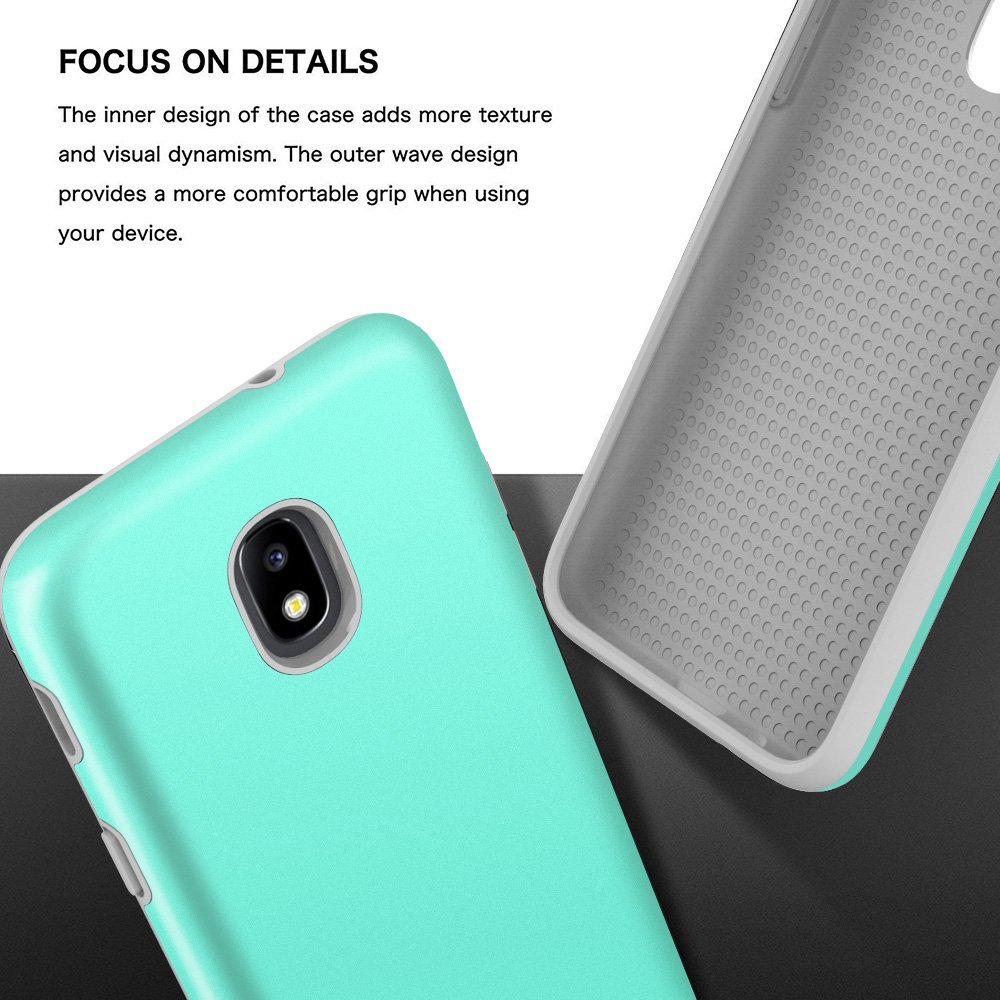 Samsung Galaxy J3 2018 Case, J3V 3rd Gen, J3 Star, Express Prime 3,J3 Achieve, Amp Prime 3 Case, Androgate Hybrid Matte Protective Cover Case with Full Coverage TPU Screen Protector,Mint