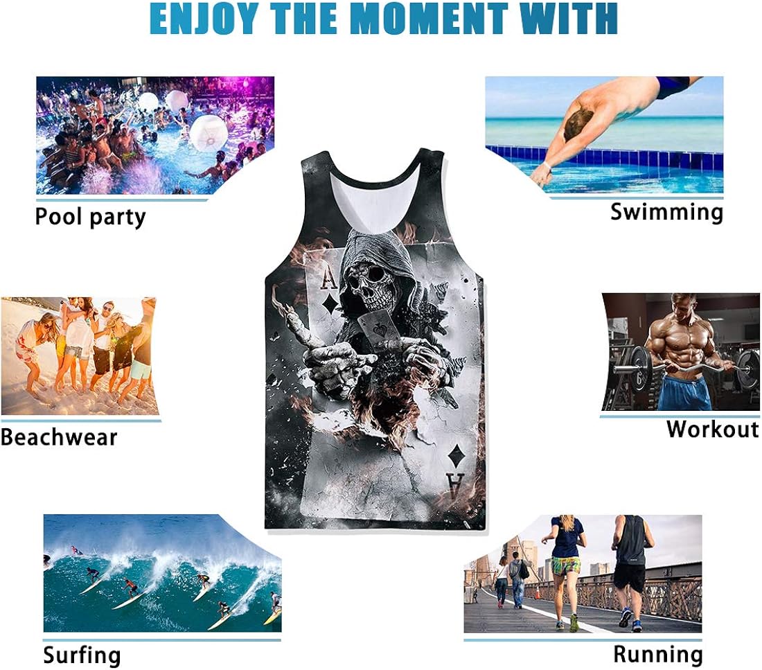 SKYRAINBOW Men's 3D Print Tank Tops Quick Dry Lion Gym Board Short Hawaii Swim Trunks for Summer Beach: Clothing