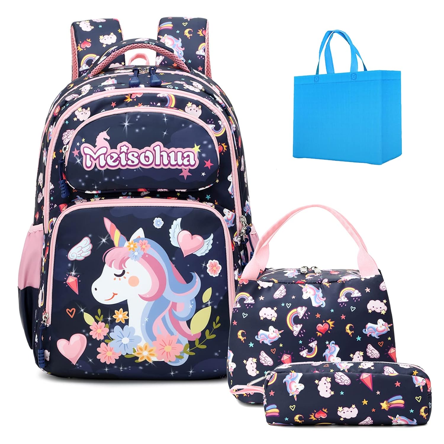 Unicorn Backpack for Girls Kids School Bags 3 in 1 Cute Lightweight