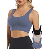 Chilylori Seamless Sports Bras for Women Pack of 3 Ribbed Sports Bra Tops | Workout Tops Cropped Tank Top Comfort Padded Yoga Bra Tops Padded Crop Top Workout Bra Longline Sports Bra Fitness