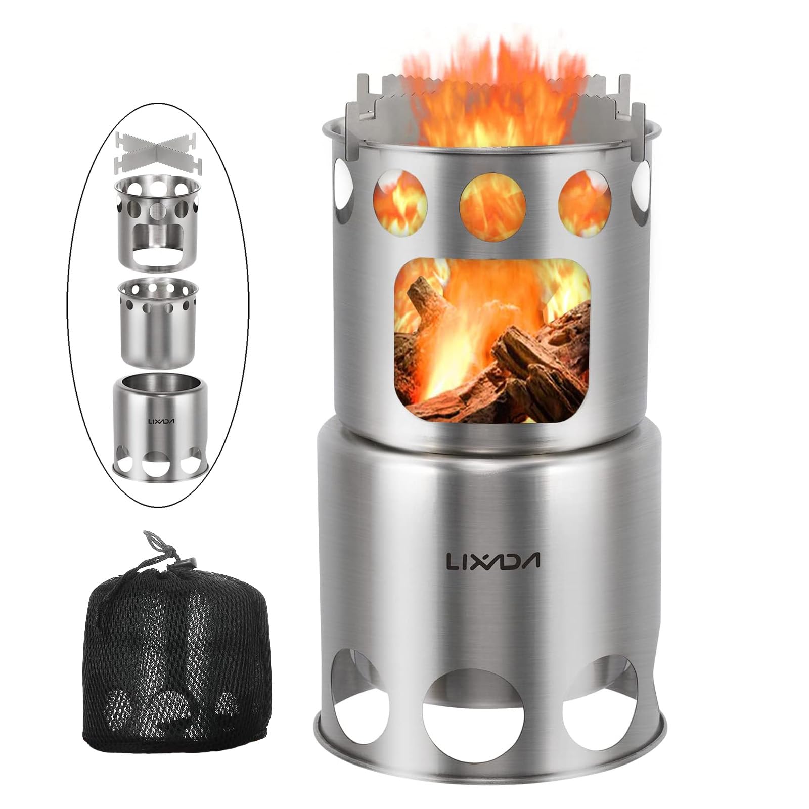 Lixada Camping Stove Stainless Steel Lightweight Wood Stove Alcohol Stove Burner for Portable Outdoor Camping Cooking Picnic BBQ