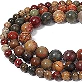 HAAMIIQII 60pcs 6mm Natural Picasso Jasper Stone Beads Round Loose Gemstone Beads for Jewelry Making Strand 15 Inch