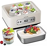 Hofenta 1.7 Quart Yogurt Maker with Stainless Steel Bowl, 9 Glass Jars, Digital Timer, Temperature Control, BPA-Free, Easy-to-Use, Family-Sized for Homemade Probiotic Yogurt, Dishwasher Safe