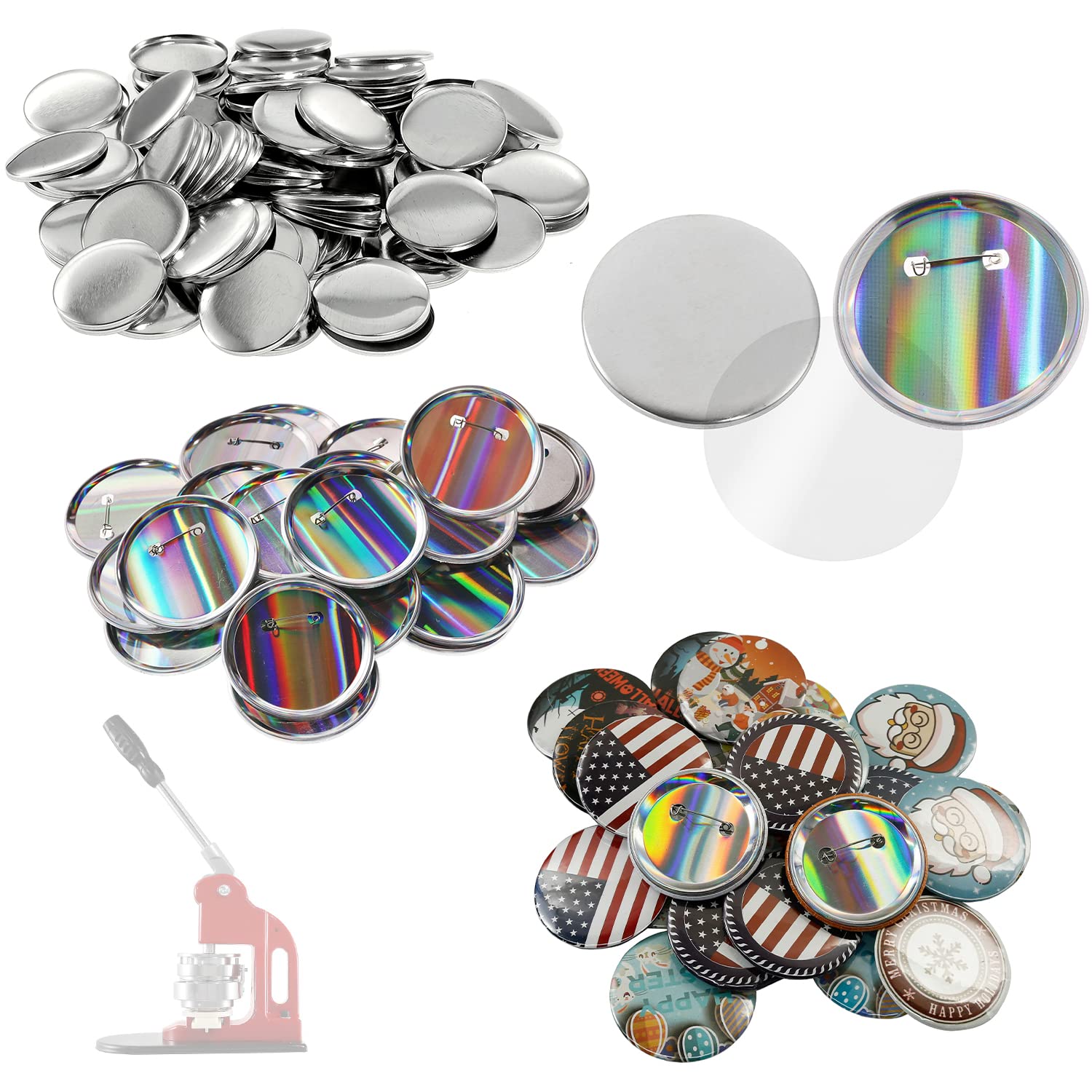 Dyna-Living 100Pcs Metal Badge Button Pin, 58mm/2.25inch DIY Pin Kit Metal Button Pin Badges Kit for Handicraft Souvenirs Gifts(Frosted Style)
