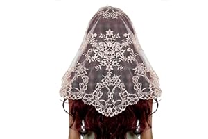 VELUTHERINE Church Veil Catholic Mass Veil -Our Lady Embroidered Lace Triangle Headscarf Floral Church Veil Latin Mass Scarf