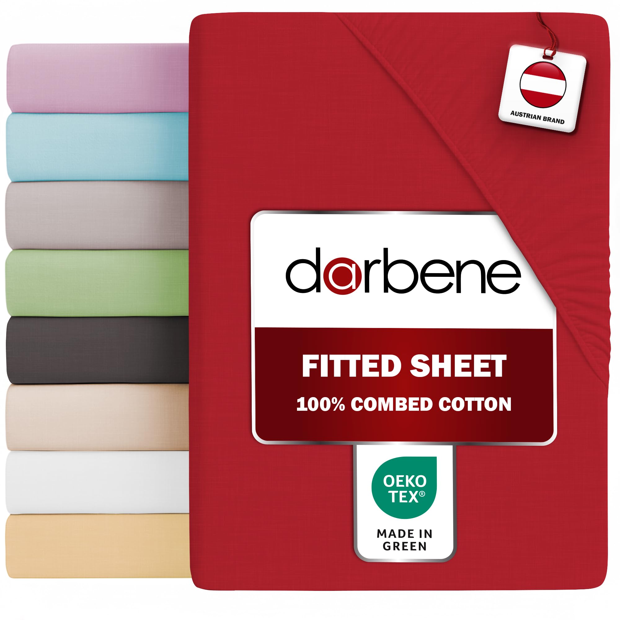 DarBene Fitted Sheet - Premium Jersey Cotton - Extra Soft - Extra Deep Fit up to 30 cm - OEKO-TEX "Made in Green" Certified - Fitted Bed Sheets - Fitted Sheets - Size 90 x 200 x 30cm - Red