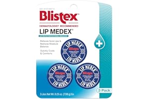 Blistex Lip Medex, 0.25 Ounce, 3 Count, Medicated Relief with Immediate Cooling, Soothes & Protects, Advanced Hydration, Restores Healthy Moisture Balance to Lips, Stocking Stuffer for Women & Men