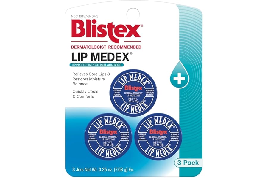Blistex Lip Medex, 0.25 Ounce, 3 Count, Medicated Relief with Immediate Cooling, Soothes & Protects, Advanced Hydration, Restores Healthy Moisture Balance to Lips, Stocking Stuffer for Women & Men