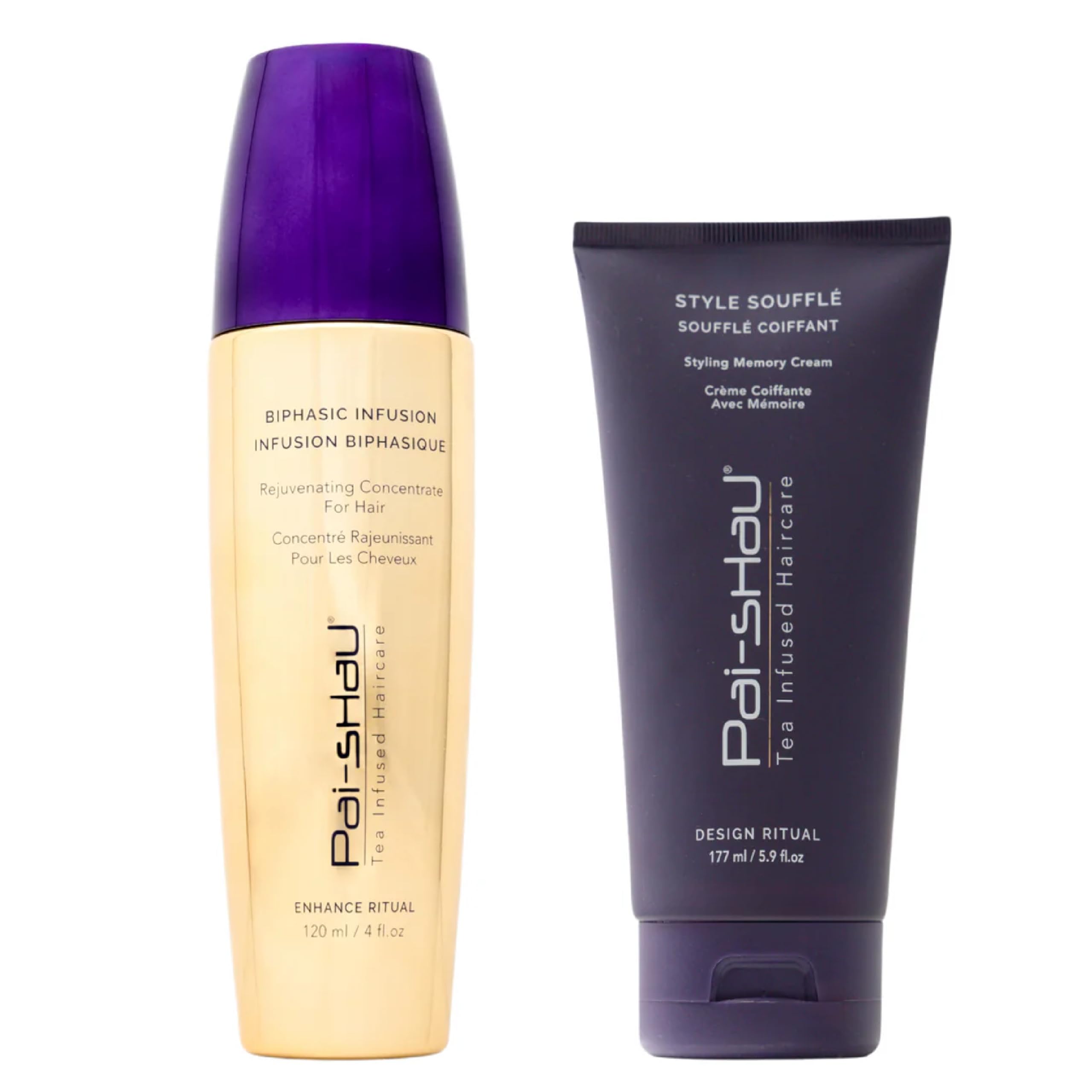 Pai-Shau Biphasic Infusion & Style Soufflé Set - Oil-Free Hair Rejuvenating Serum - Provides Shine, Thermal, and Environmental Protection, 4oz & Medium Hold Styling Cream for All Hair Textures, 5.9oz Image