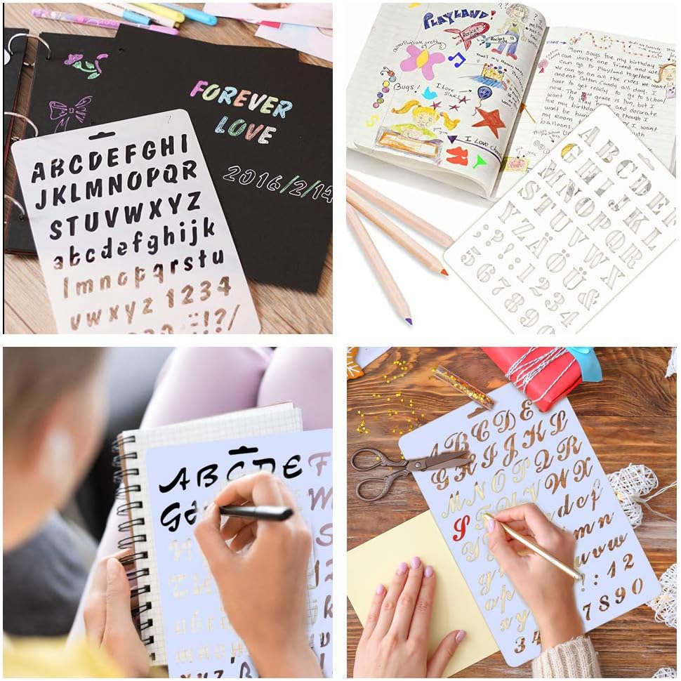 UCEC 6 PCS Letter and Number Stencils, 8.2x12.2 Inch Alphabet Stencils Reusable Template Sets for Bullet Journal Supplies, Card, Scrapbooking and DIY Craft Projects : Kitchen & Dining