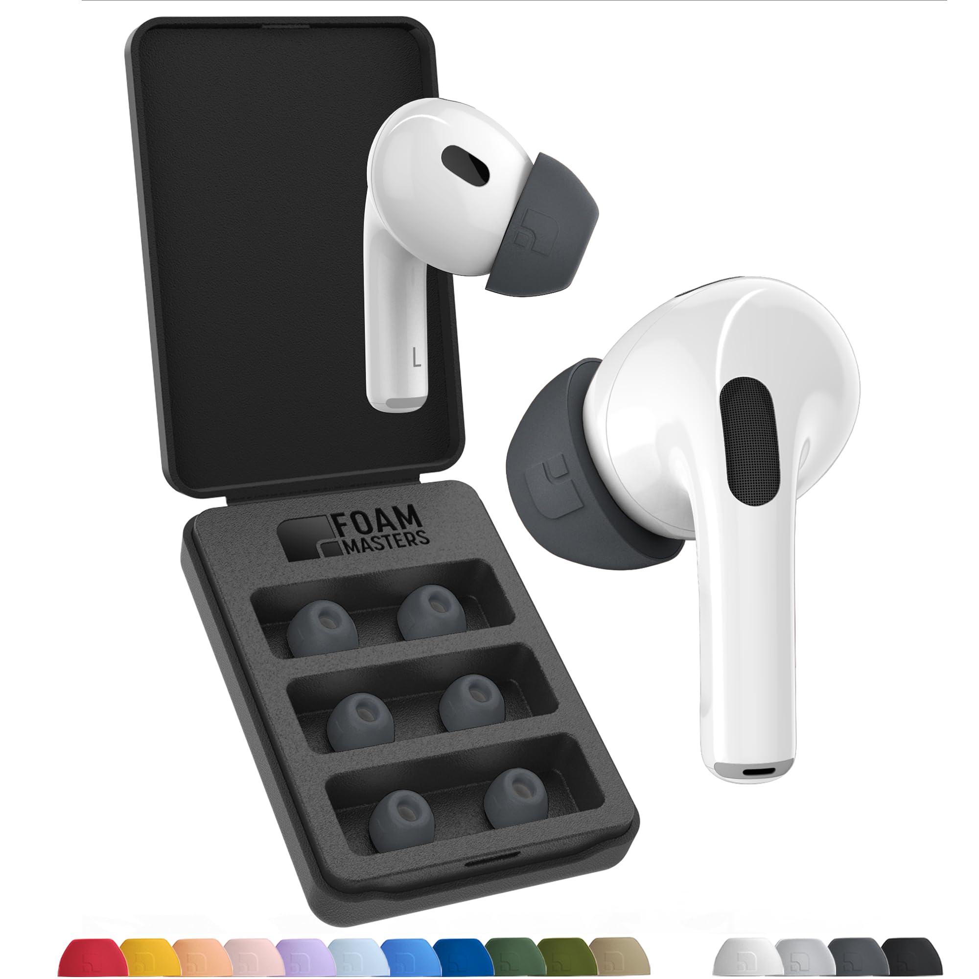 Foam Masters Ultra-Premium Memory Foam Ear Tips for AirPods Pro 1st & 2nd Gen | 3 Pairs | New Ver. | Secure Fit | Super Comfort | Better Noise Cancel | Replacement Buds (Assorted S/M/L, Space Gray)