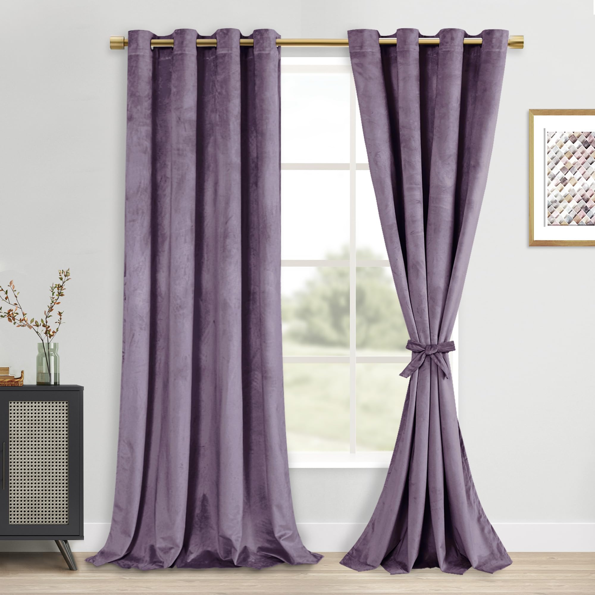 Photo 1 of DWCN Velvet Curtains 96 Inches - Elegant Super Soft Tieable Window Curtains Panels Blackout Grommet Design Thick Fabric Window Dressing for Theater/Den/Dorm/Dining, Lavender, W52 x L96, 2 Panels