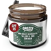 Grazly Beef Tallow Sunscreen SPF 35 – Unscented Water Resistant Zinc Sun Balm, Non-Greasy Natural Sunscreen for Face & Body – 4 Natural Ingredients: Non-Nano Zinc, Organic Coconut Oil, Beeswax- 1.8 oz