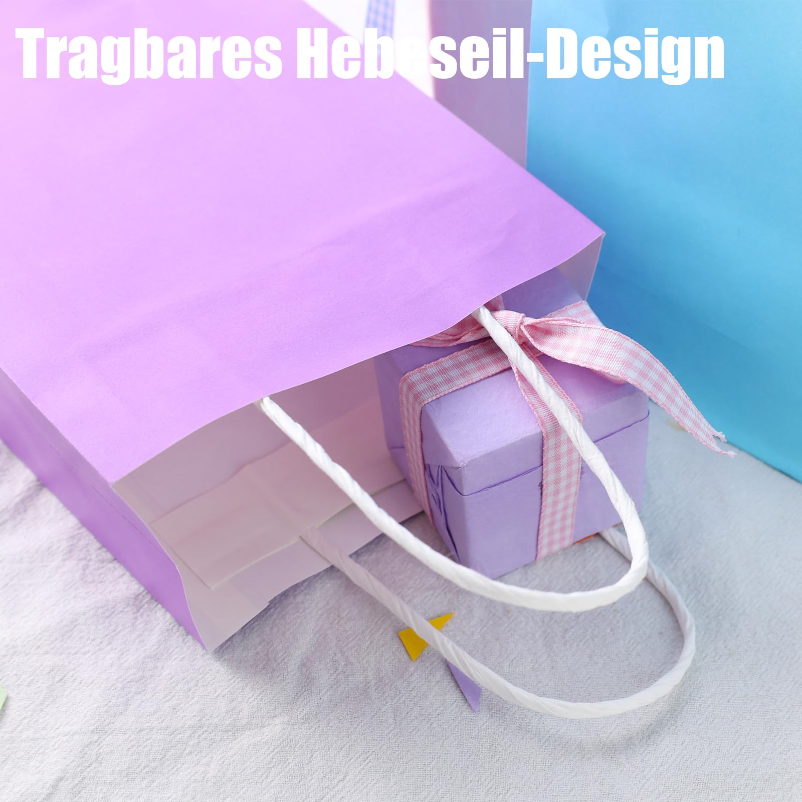 Koogel 40 Stück Papiertüten, Bunte Geschenktüten Kraftpapiertüten mit Henkel, Geschenktaschen für Einkaufen Hochzeiten Verpackungen Kindergeburtstag