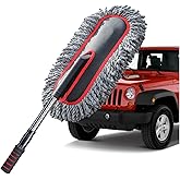 YeewayVeh Car Duster Exterior Scratch Free Microfiber Car Cleaning Brush, Extendable Handle Pollen and Dust Brush for Truck, SUV, Vehicles and Home Cleaning, Gray and Red