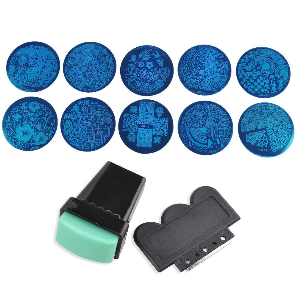 Stanaway 10 Nail Art Stencils Plates Stamping Set Nail gel design Nail art + 1 Stamper And 1 Scraper